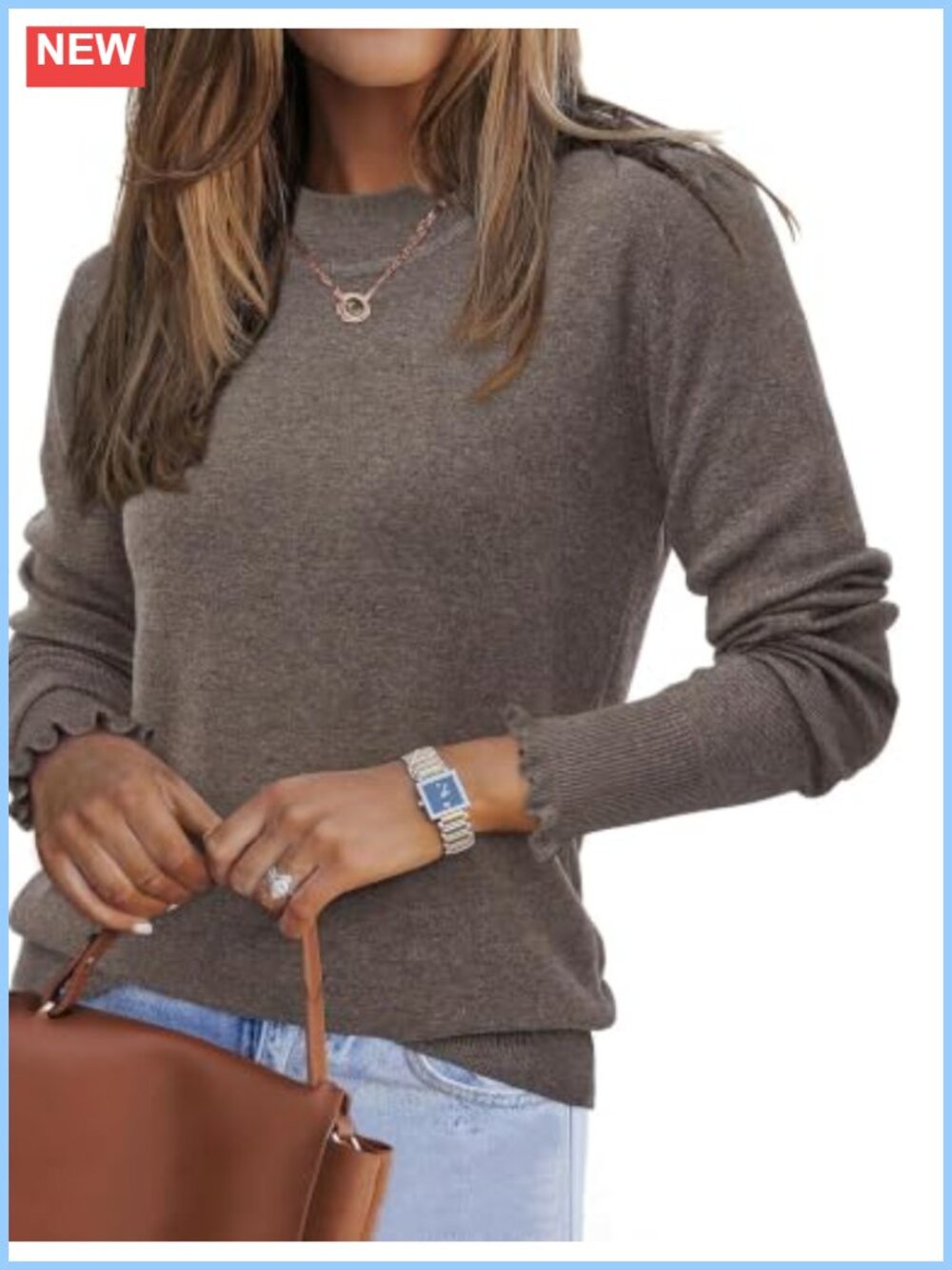 Wool Blend Mock Neck Long Sleeve Knit Pullover Sweater